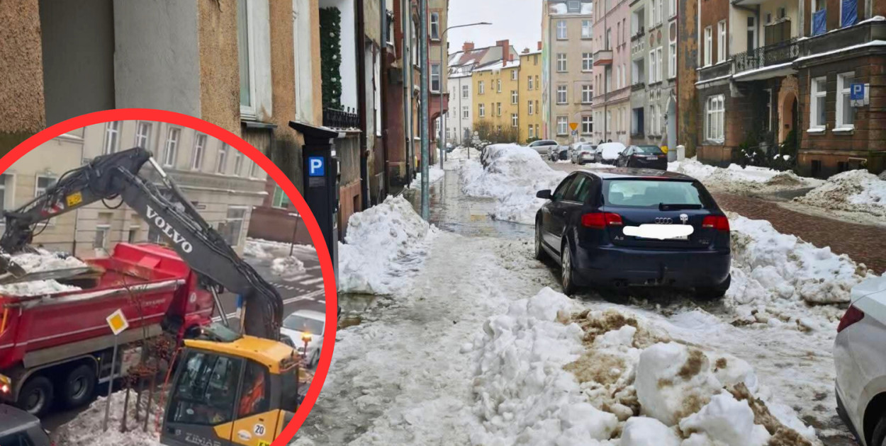 Radna Renata Stec wykonała zdjęcia miejsc parkingowych na ul. Wyspiańskiego oraz usuwania nadmiaru śniegu
